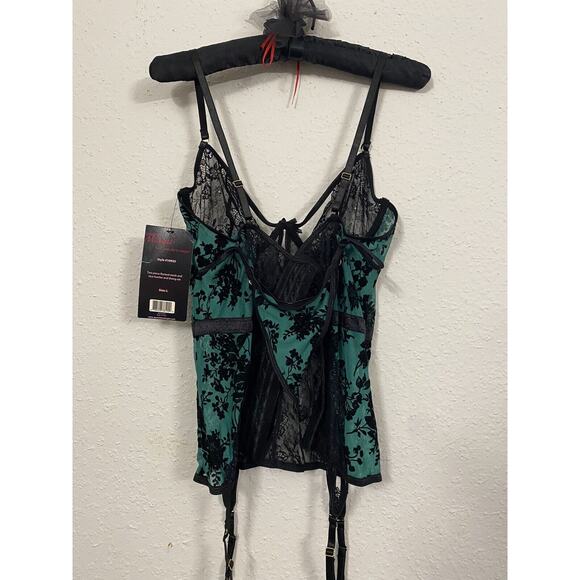 Seven 'Til Midnight Two Piece Flocked Mesh & Lace Bustier & Thong Sexy Set Sz L - Picture 7 of 8